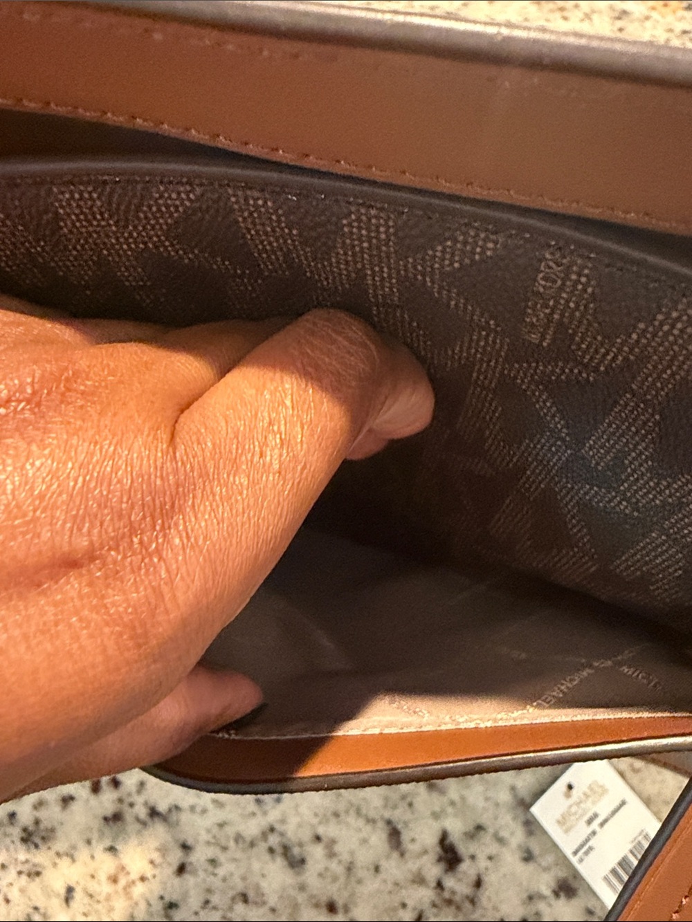 Michael Kors Aria Brown Logo Tote with Tan Trim and Gold Logo - Picture 8 of 16
